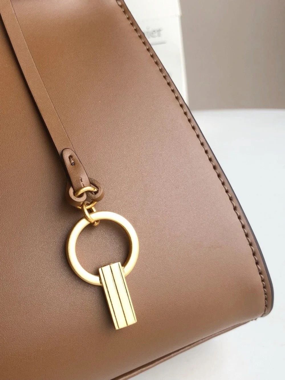 Tory Burch Smooth Brown Leather Top-Handle Satchel with Gold Hardware